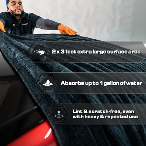 Blackline 24"x36" Twisted-Loop Car Drying Towel, 1300GSM, Streak Free, Lint Free, Reusable - Car Accessories, Microfiber Cleaning Cloth for Car, Truck, SUV - One Pass is All You Need