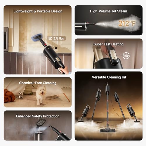 DREAME SH10 Steam Mop with Detachable Handheld Steamer, 13-in-1 Portable Steam Cleaner, 3.8 lbs Lightweight Body, 15sec Steam-Up, 212℉ Steam Cleaning, 350ml Water Tank, Steam Safety System