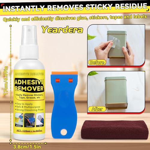 Adhesive Remover, Surface-Safe Sticker Remover Spray, Glue Remover that Quickly Removes Sticker, Glue, and Tape Residue | Safe for Car, Glass, Label, Decals & More, 4.06 fl.oz/120ml