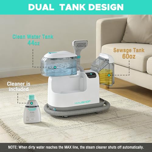 HAUSHOF Steam Portable Carpet and Upholstery Cleaner Machine, Instant Heating Portable Carpet Cleaner with Steam & HotWater & Cold Water System, Steam Cleaner for Carpets, Cars, Furniture, Couch