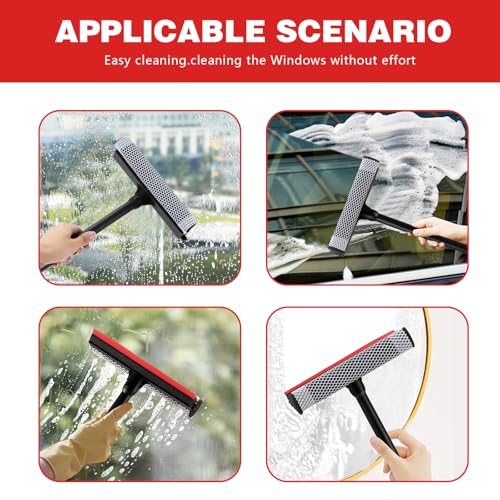 Professional 8.1" 2 in 1 Window Squeegee with 16" Long Handle,Car Squeegee for Gas Station,Home,Car，Glass,Shower,Outdoor High Window Cleaning