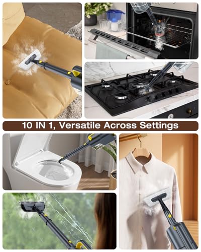 10-in-1 Steam Mop with Detachable Handheld Steamer,350ml Tank, 10s Heat-Up, 248°F Steam Cleaner, 2-Level Control and Swivel Head for Floor,Carpet,Tiles, BBQ grill,Car Accessories Dark Grey