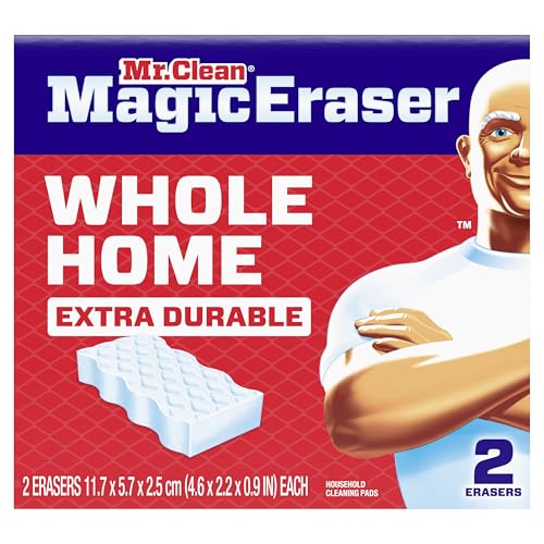 Mr. Clean Magic Eraser Sponge, All Purpose Cleaner, Cleaning Scrubber, Wall, Sneaker, Kitchen, Bathroom Cleaner, Shower Cleaning Supplies, Melamine Sponge, Cleaning Pads, Whole Home Extra Durable, 2ct