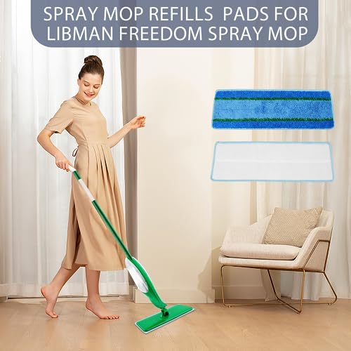 Upgraded Mop Head Replacement for Libman Freedom Spray Mop, 6 Pack Washable Mops Refill Pad + 1 Count Laundry Bag