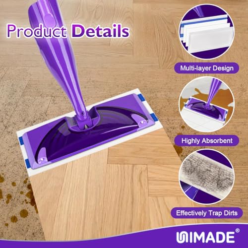 UNIMADE 100 Count Mop Pad Refill Compatible with Swiffer WetJet, Disposable Multi-Layers Mopping Pads for All Hard Surface, Especially Hardwood Floor, Super Absorbent Spray Mopping Pad Refills
