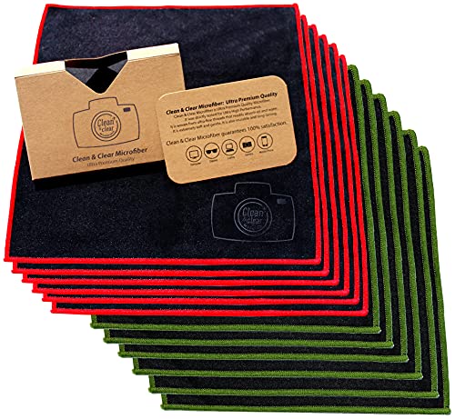 Clean & Clear Microfiber Cleaning Cloth, Extra Large [12 Pack] Ultra Premium Microfiber Cleaning Cloth - Microfiber Cloth for Camera Lens, Glasses, Screens, and All Lens.