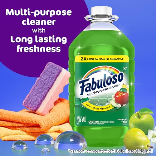 Fabuloso 2X Multi-Purpose Cleaner, No Rinse Floor Cleaner, Long-Lasting Freshness, Passion of Fruits Scent, 169 fl oz