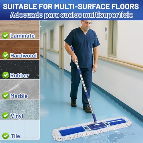 EHADOO 36" Commercial Dust Mop: Dry Dust Broom for Hardwood Floors Cleaning - 2 Mop Pads 59" Long Handle Heavy Duty Frame - Industrial Professional Cleaning Supplies for Hotel Warehouse School Janitor