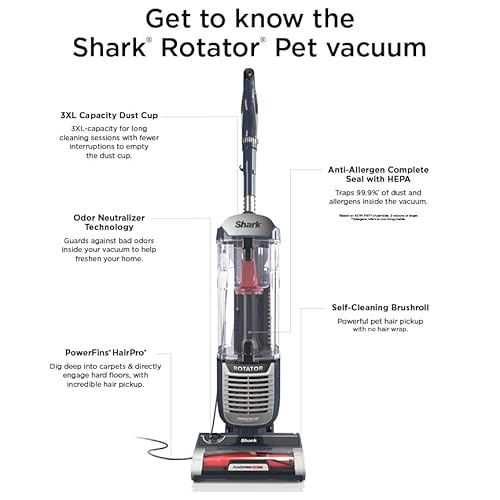Shark ZU102 Rotator Pet Upright Vacuum with PowerFins HairPro & Odor Neutralizer Technology, Charcoal, 2.9 L Dust Cup