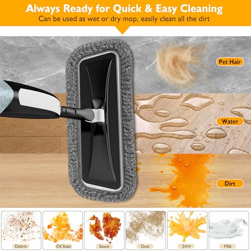 TRAV-ROUND Spray Mop for Floor Cleaning: Microfiber Wet Dry Mop for Hardwood Laminate Tile Wood Vinyl, 360° Swivel Head Lightweight Flat Floor Mops with 3 Washable Reusable Pads & Refillable Bottle