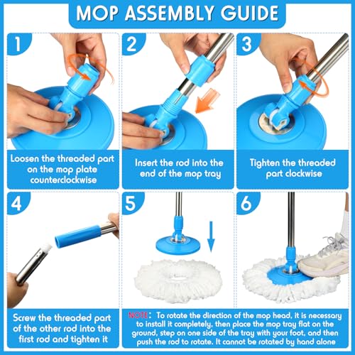 Spin Mop Replacement Handle 360 Degree Spin Mop Pole Handle Replacement Rotating Telescopic Stick for Head Replace Spinning Household Cleaning Accessories for Home(Cute Blue)