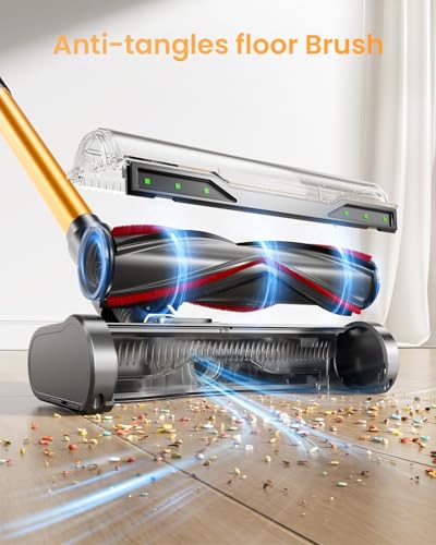 Cordless Vacuum Cleaner, 650W/55KPA/70 Mins Vacuum Cleaners for Home with Self-Standing, Anti-Tangle Vacuum Cordless, Smart Display and 1.8L Cup Cordless Stick Vacuum Cleaner for Pet Hair/Carpets