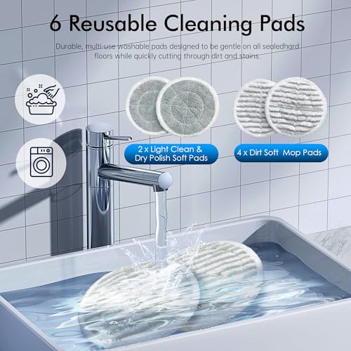 Angtra Scrubbing Steam Mop with Rotating Mop Pads, All-in-One Hard Floor Cleaner with LED Headlights, Steam & Spin Control, 6 Soft Scrub Pads, Swivel Steering, FS07