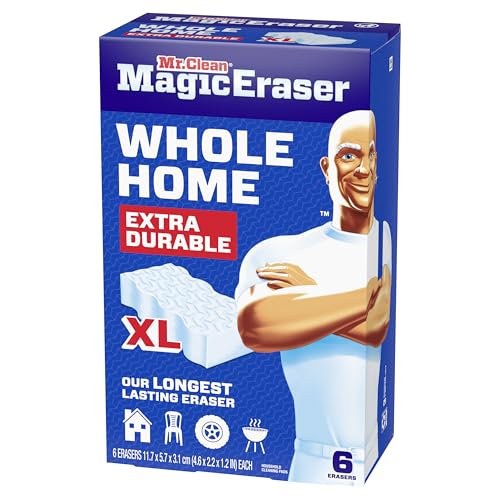 Mr. Clean Magic Eraser Sponge, All Purpose Cleaner, Long Lasting Cleaning Scrubber, Wall, Sneaker, Oven, Kitchen, Bathroom Cleaner, Shower Cleaning Supplies, Whole Home Extra Durable XL, 6ct