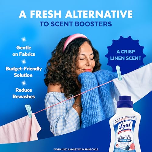 Lysol Disinfectant Laundry Sanitizer & Scent Booster, Laundry Detergent Additive, Color Safe Bleach Alternative, Laundry Odor Eliminator, Kills Bacteria & Viruses, Crisp Linen Scent, 41 Fl Oz Liquid