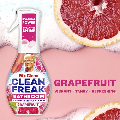 Mr. Clean Clean Freak Foaming Bathroom Surface Cleaner Multi-Surface Spray Starter Kit and Refill Bundle, Grapefruit Scent, 64 fl oz