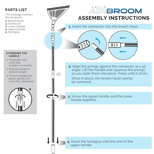 Helio AirBroom 3 Piece Kit All Surface Sweeper and Squeegee for Wet and Dry Cleaning Dust, Dirt, Liquids, Pet Hair, Tile, Hardwood Floors, Carpet, Furniture, Windows, Shower Doors As Seen on TV