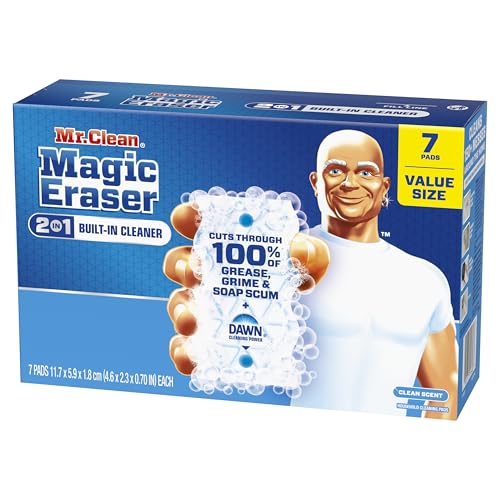Mr. Clean Magic Eraser Foaming Sponge, All Purpose, Dawn Cleaning Power, Wall Cleaner, Sneaker Cleaner, Oven Cleaner, Kitchen, Bathroom, Shower Cleaning Supplies, Scrubber, Ultra Foamy, 7ct