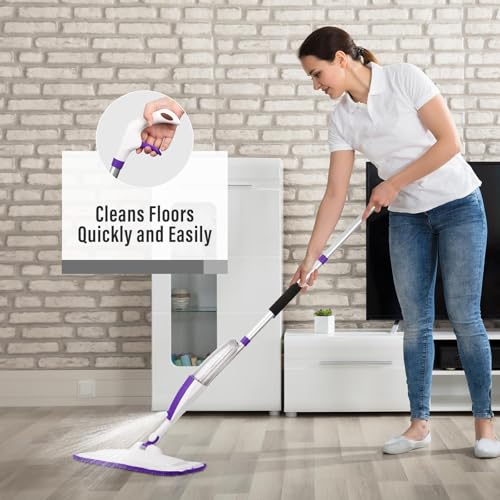 Microfiber Hardwood Floor Spray Mop with 3 Pads & Refillable Bottle