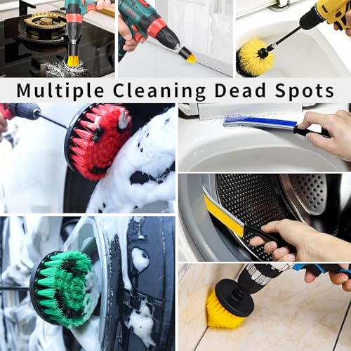 TOWBRUS 32 Pack Drill Brush Attachments Set Scrub Pads Sponge Buffing Pads Crevice Cleaning Brush for Home Bathroom Car Kitchen Corners Sink Stubborn Stains Tiles Car Polishing Kit