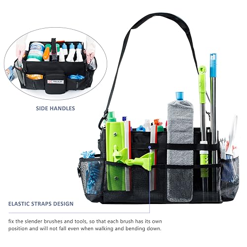 FRECOLSH Large Cleaning Supplies Organizer-Cleaning Caddy Organizer With Handles & Shoulder Strap-Cleaning Bags for Cleaning Suppliers-Housekeepers Wearable Cleaning Tote Upgraded