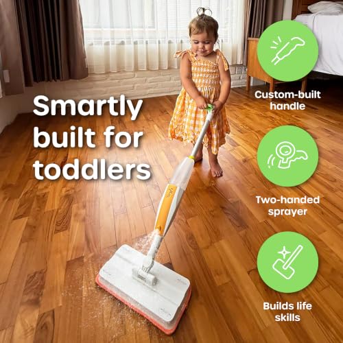 Quiggly Toddler Spray Mop for Kids - Real Water Sprayer, Two-Handed Design for Ages 3-5 - Montessori Functional Cleaning Toy