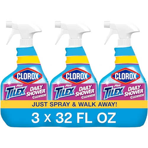 Clorox Plus Tilex Daily Shower Cleaner, Bleach-Free Bathroom Cleaner Spray, Safe for Most Tubs and Countertops, 32 fl. oz. Spray Bottle, Pack of 3
