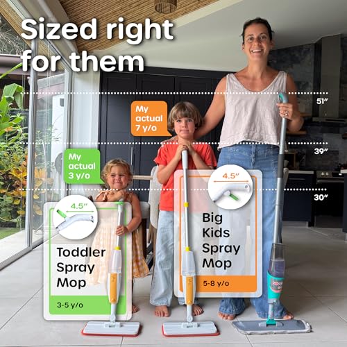 Quiggly Toddler Spray Mop for Kids - Real Water Sprayer, Two-Handed Design for Ages 3-5 - Montessori Functional Cleaning Toy