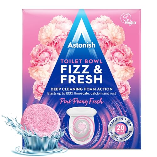 Astonish Toilet Bowl Cleaner Tablets, 8 Count – Fizzing Drop In Tabs Remove Limescale, Calcium & Rust – No Scrub Foaming Action, Vegan & Cruelty Free, Fresh Peony Scent