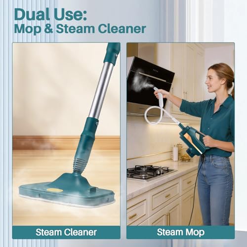 6 in1 Steam Mop Dual-Rod Design with Detachable Handheld Steamer, 300ML Removable Tank,23 FT Power Cable,includes Multi-purpose Accessories,Steam Mops for Floor Cleaning,Windows,Tile Grout.