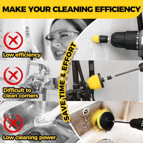 Holikme 40 Piece Drill Brush Attachment Set Scrub Pads Scouring Pads Power Scrubber Brush with Extend Long Attachment All Purpose Clean for Car Detailing，Grout, Tiles, Bathroom, Kitchen