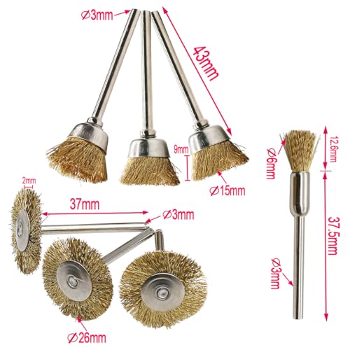 TorSor 12 Pack Rotary Tool Brass Wire Brushes Set with 1/8 Inch Shank Rust Removal Wire Brush Wheel Kit for Dremel Cordless Rotary Tool Cleaning Corroded Metal Surface Aluminum Polish Paint Stripping