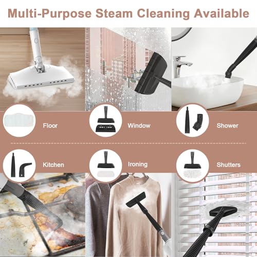 Steam Cleaner, 6 in1 Rotated Steam Mop Cleaner with 2 Modes, 2 Microfiber Pads, 400ML Removable Tank, 23FT Power Cable, Detachable Steam Mops for Floor, Laminate Floor, Tiles Cleaning (Ice Blue)