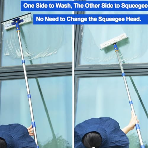 ITTAHO 86.6" Window Squeegee Cleaner,2 in 1 Window Cleaning Tool Kit,Shower Squeegee with Extension Pole，Glass Cleaning Tools for Shower Glass,Indoor/Outdoor High Window Cleaning-Two Pads