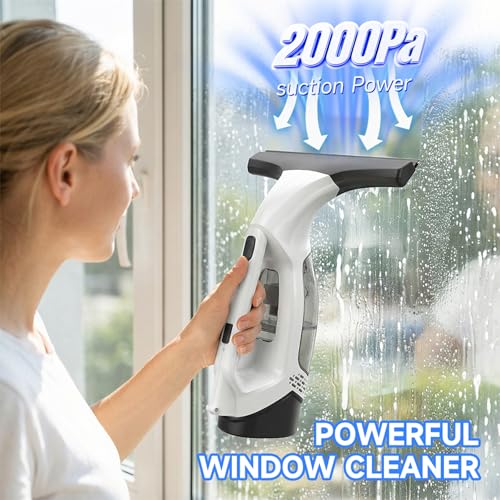 Window Vacuum Squeegee Cordless, Window Vacuum Cleaner with 2000Pa Streak-Free Suction, 30–40" Extension Pole, 11-Inch Cleaner Tool for High Windows, Shower Glass, Tiles & Mirrors