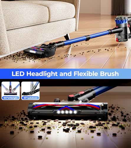 HFFLH Cordless Vacuum Cleaner, 600W 50Kpa 65Mins Stick Vacuum with Self-Standing, Touch Screen, Anti-Tangle Rechargeable Wireless Vacuum, Vacuum Cleaners for Home/Pet Hair/Carpets/Hardwood Floor