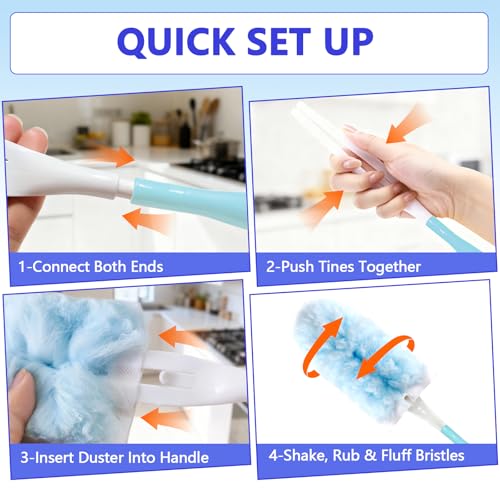 EKACO Heavy Duty Duster Refills for Swiffer Duster (40 Count) | 360° Unscented Disposable Multisurface Dusters with 1 Handle- for Home, Blinds, Fans & Corners, Blue