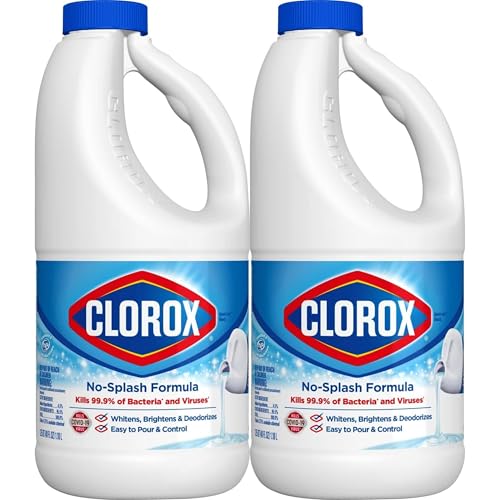 Clorox Splashless Disinfecting Bleach Cleaner, 2 Pack Regular Concentrated Liquid Bleach, Removes Mold, Mildew and Stains, Whitens, for Multi Purpose Cleaning and Laundry, 40 oz Bottles