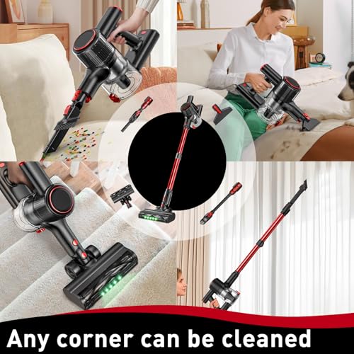 OUYFHK Cordless Vacuum Cleaner, 45KPA Stick Vacuum, 45Mins Runtime, 8-in-1 Anti-Tangle Vacuum Cleaners for Home with LED Display, Rechargeable Lightweight Vacuum for Pet Hair/Carpet/Floor