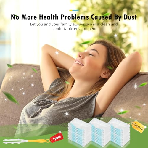 30 Count Duster Refills Compatible with Dusters 180° Handle Dusters, 180° Heavy Duty Multi-Surface Duster Replacement with 1 Standard Handle, Unscented