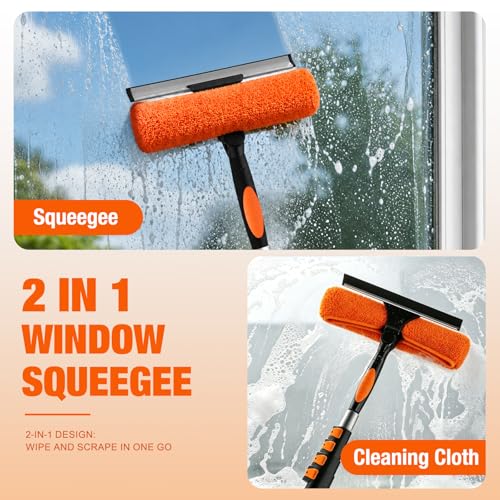 LAANPOLE 26FT Window Squeegee with Extension Pole, 2-in-1 Squeegee for Window Cleaning, Professional Cleaning Kit for Home with 20FT Telescoping Pole for Outdoor Indoor Use