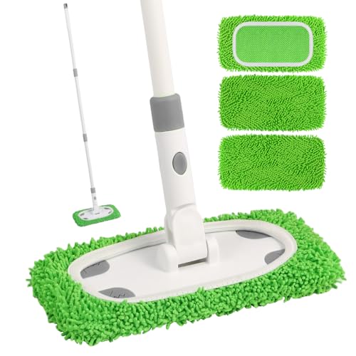 ZHAYAO Reusable Microfiber Floor Mop System, Wet & Dry Sweeper Kit, Includes 1 Sweeper Handle, 3 Washable Chenille Mop Pads, Dry & Wet Use for Hardwood, Tile, and Laminate Floor