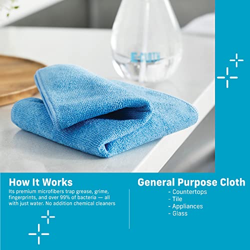 E-Cloth General Purpose Microfiber Cleaning Cloth Kit - Microfiber Cloth for Glasses, Windows, Mirrors, Cars, Cameras, & More, Household Cleaning Supplies, Cleans with Water - Alaskan Blue, 4 Pack