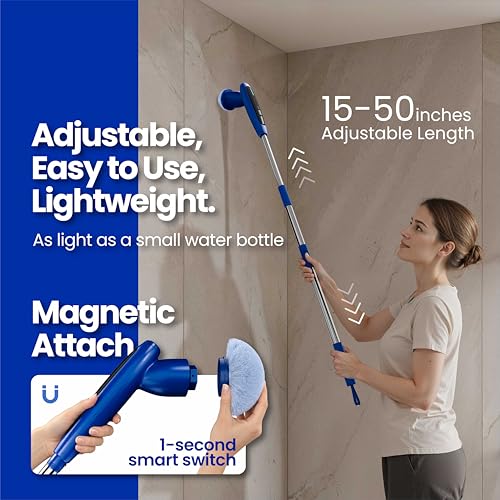 iKLYN 2026 Upgraded Electric Spin Scrubber: 120 Min Runtime, IPX7 Waterproof Cordless Power Scrubber, Adjustable Extension Handle, 8 Heads, 2 Speeds for Shower, Tub, Tile & Floor
