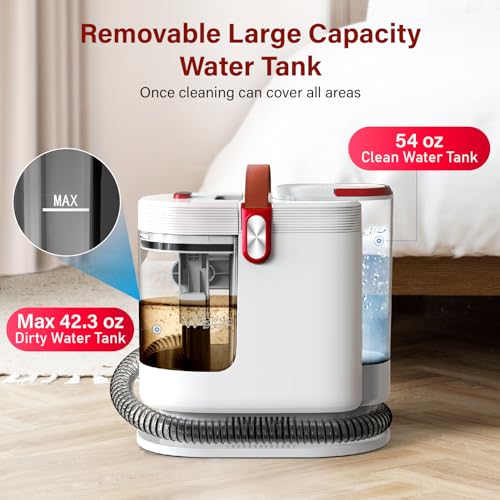 WURESE Portable Carpet Cleaner Machine, 15KPa Powerful Upholstery & Spot Cleaner for Pet Stains, Couches, Stairs & Car Seats – Handheld Deep Cleaner with Self‑Cleaning System & 2 Brushheads, Crimson