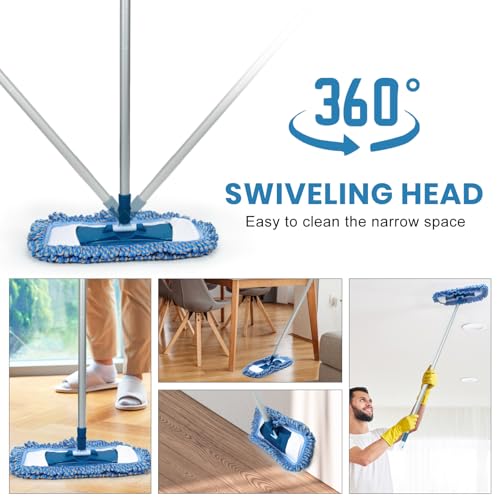 MAVRIZ Dust Mop for Hardwood Floor Washable Wet and Dry Mop with 58" Long Handle, 360° Rotating Microfiber Mop for Wood, Laminate, Tile Floor