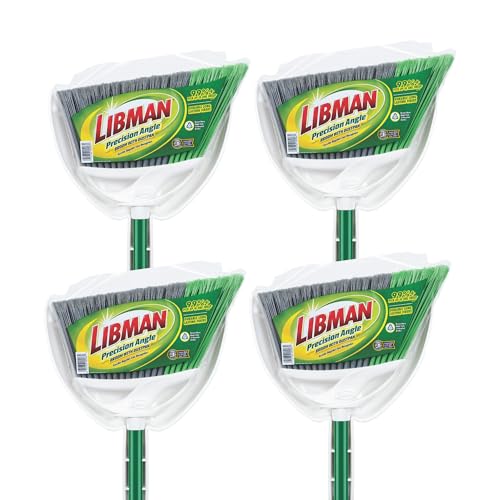Libman Commercial 206 Precision Angle Broom with Dust Pan, Steel Handle, 11" Wide, Green and White (Pack of 4)
