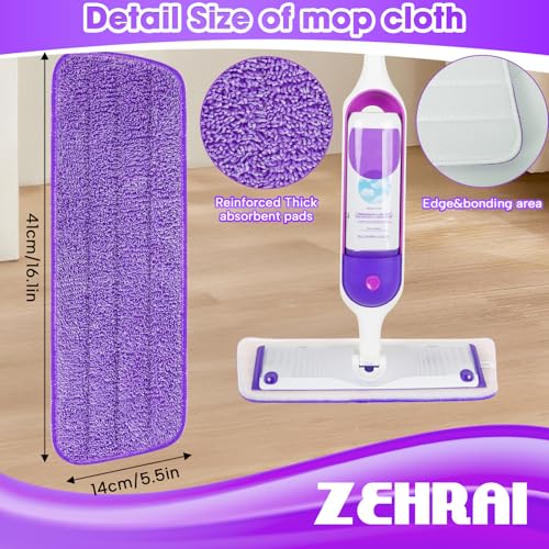 6 Pack Reusable Microfiber Mop Pads for Swiffer PowerMop, 13-16 Inch Spray Mop Replacement Refills, Machine Washable Wet Dry Pads for Hardwood Tile Multi-Surface Cleaning