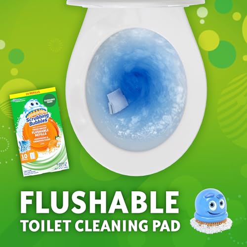 Scrubbing Bubbles Flushable Toilet Bowl Wand Cleaner Refills, Fresh Brush Cleaner Toilet Refill Pads, Removes Limescale & Odors, Citrus Scent, 10 Count (Pack of 1)