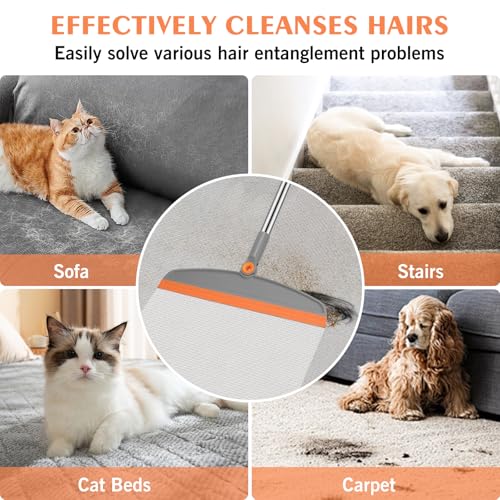 Multifunction Silicone Broom, 54 Inch Long Handle Silicone Floor Squeegee Broom, Sweep and Scrape 2 in 1 Household Cleaning Rubber Broom for Floor, Bathrooms, Kitchens, Showers, Tile, Pet Hair, Glass